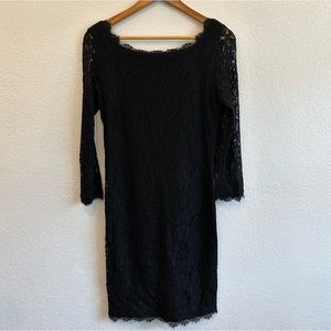 Diane von Furstenberg Women's Black Rayon & Nylon Long Sleeve Mini Dress Size 10